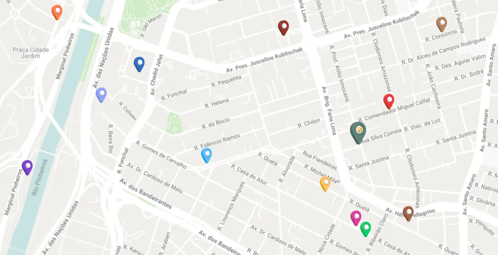 Mapa do entorno do Atílio 870, na Vila Olímpia